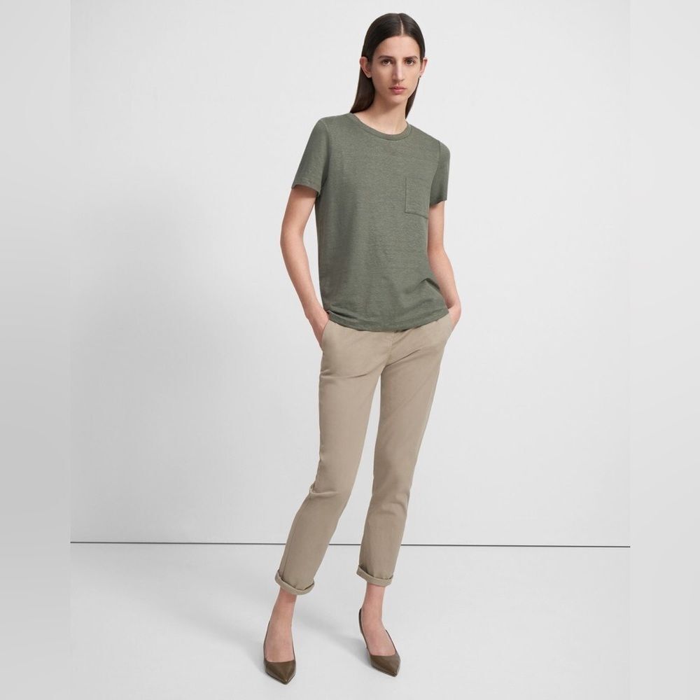 Theory Easy Pocket crew Tee Flex Linen Military Green size P / 0